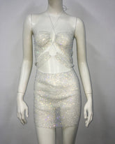 Fishnet Rhinestone Dress Lace Up Tight Dress Halterneck Dress